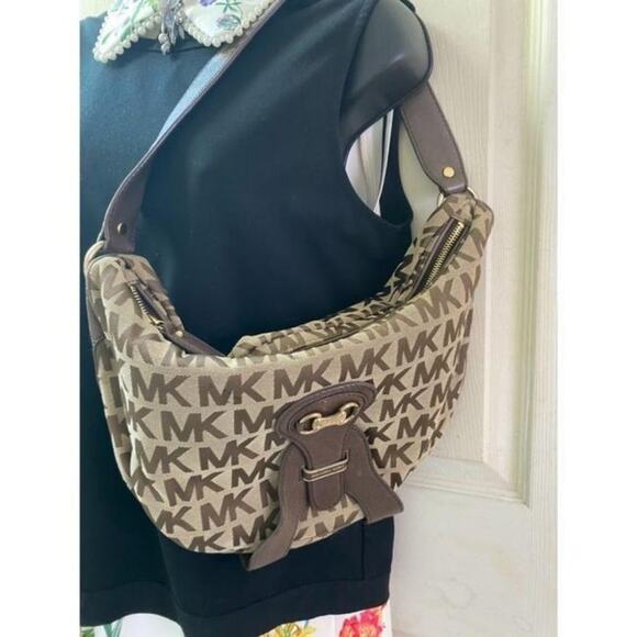 michael kors all over logo brown beige jacquard fa - Picture 7 of 11